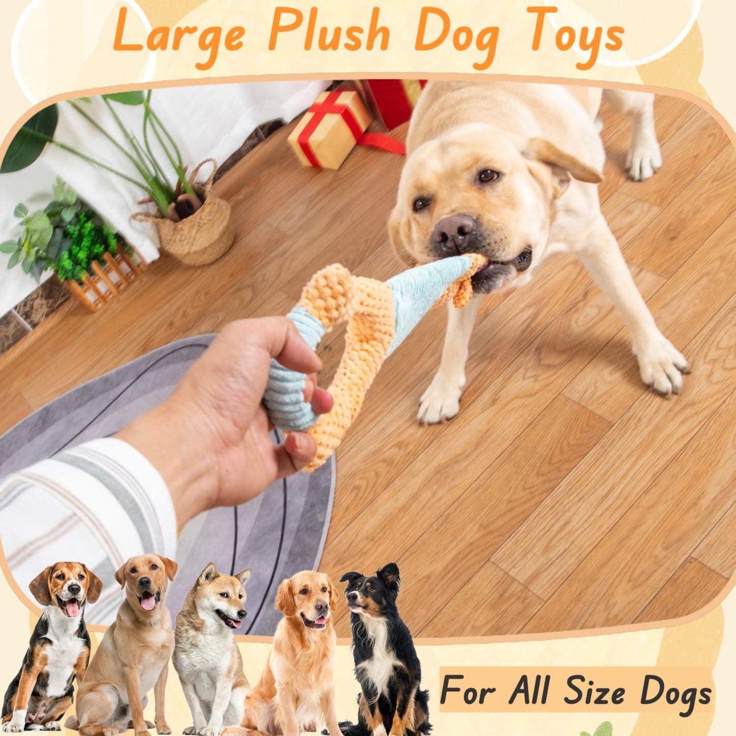 BIKIISEN Interactive Dog Toys for Boredom Plush Crinkle Squeaky Dog Toys Tug of War Dog Toys Dog Chew Toys Dog Puzzle Toys for Small Medium & Large Dogs (Elephant)