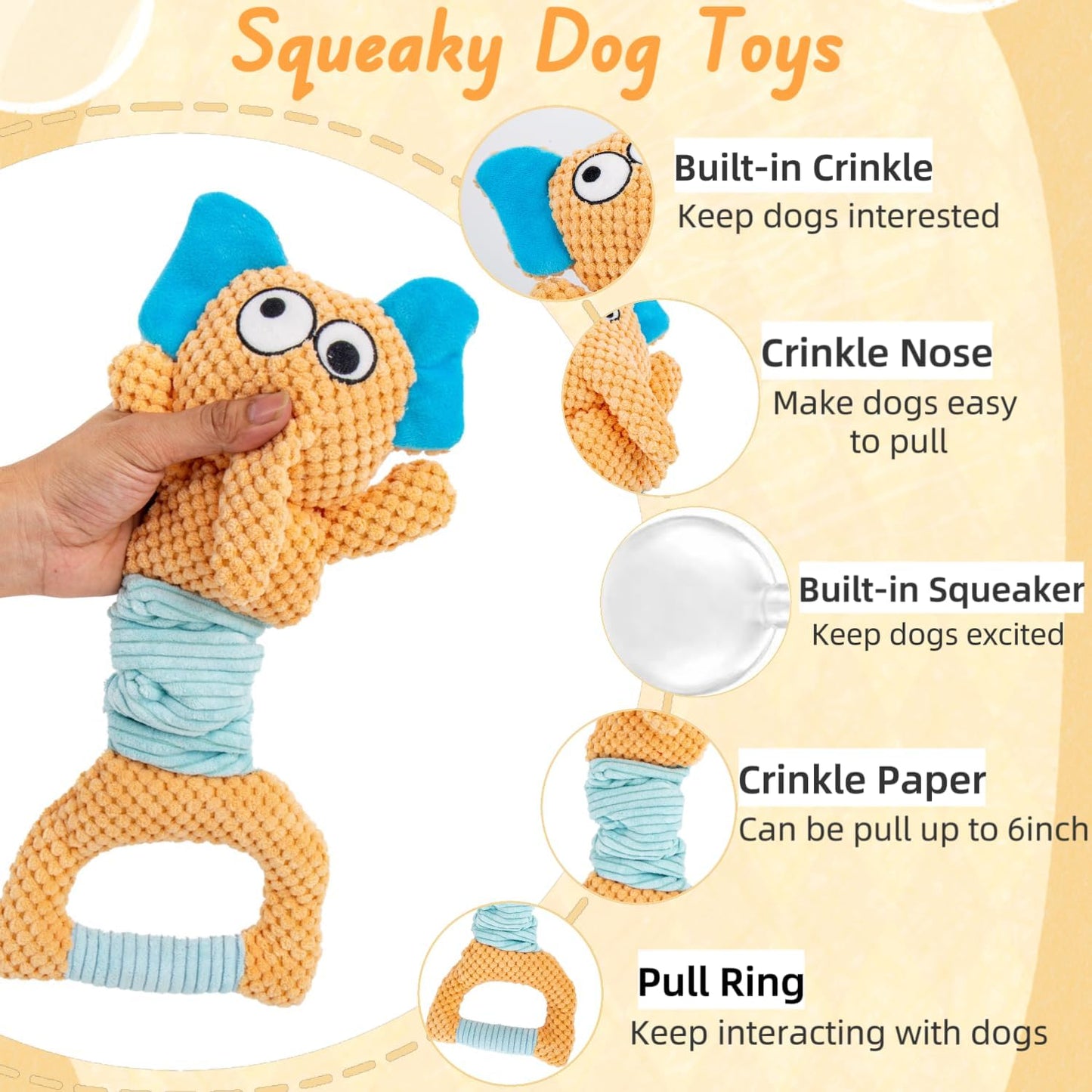 BIKIISEN Interactive Dog Toys for Boredom Plush Crinkle Squeaky Dog Toys Tug of War Dog Toys Dog Chew Toys Dog Puzzle Toys for Small Medium & Large Dogs (Elephant)