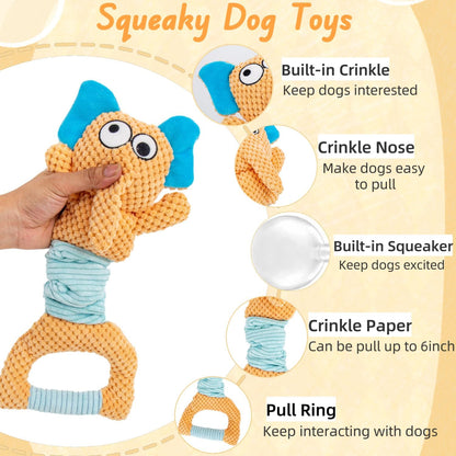 BIKIISEN Interactive Dog Toys for Boredom Plush Crinkle Squeaky Dog Toys Tug of War Dog Toys Dog Chew Toys Dog Puzzle Toys for Small Medium & Large Dogs (Elephant)