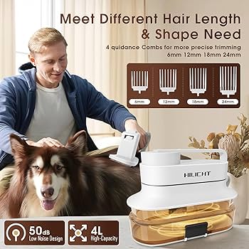 HILICHT Pet Grooming Kit and Vacuum Cleaner with 4L Dust Cup 6 Pet Grooming Tools Silent Pet Vacuum Cleaner for Cats Dogs and Other Animals